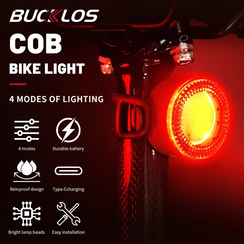 BUCKLOS Bicycle Light Set Highlight COB LED Front Rear Lamp Waterproof USB Rechargeable Bike Taillights Cycling Safety Headlight