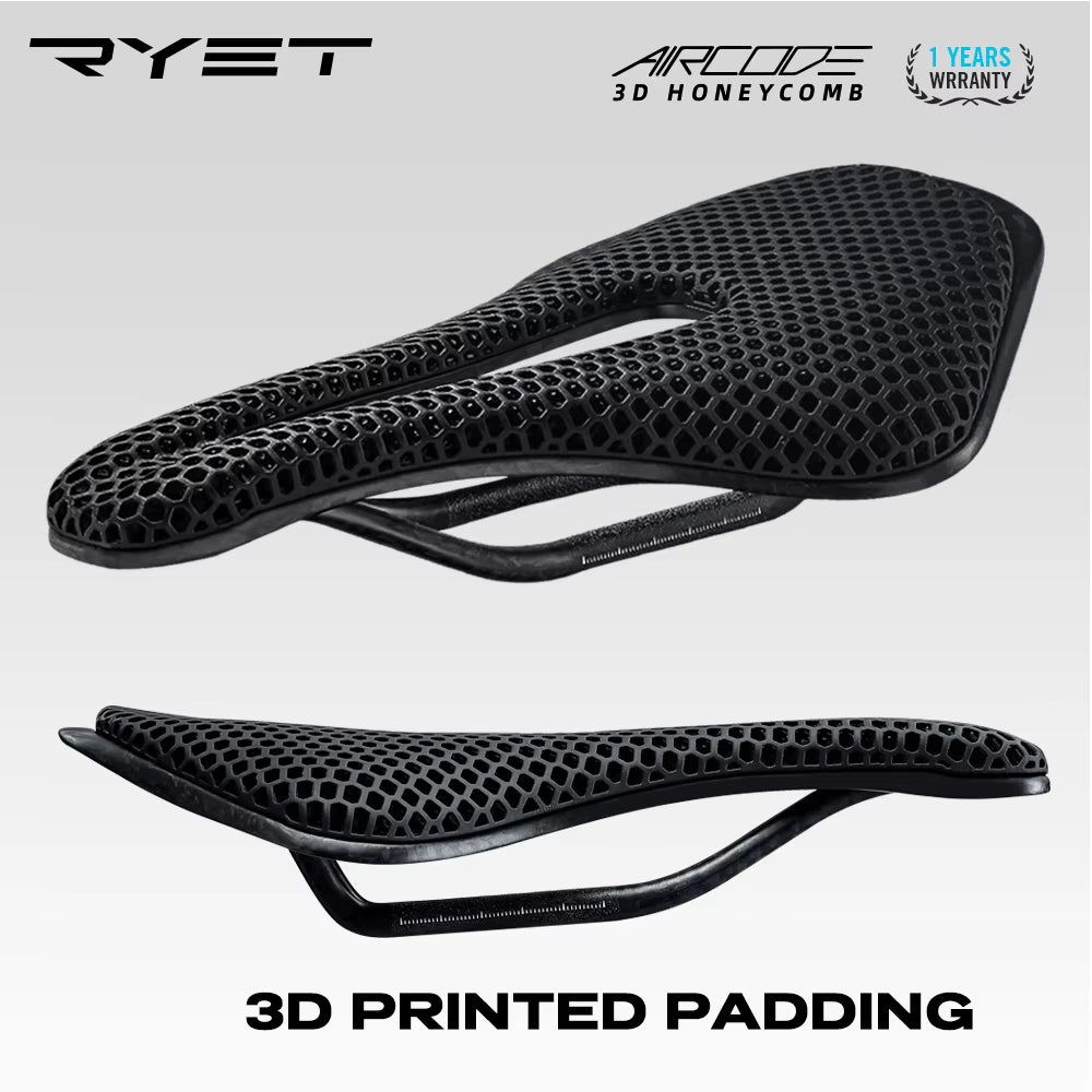 RYET 3D Printed Bike Saddle Carbon Fiber Ultralight Hollow Comfortable Breathable MTB Mountain Road Bicycle Cycling Seat