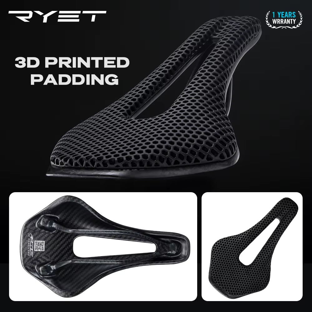 RYET 3D Printed Bike Saddle Carbon Fiber Ultralight Hollow Comfortable Breathable MTB Mountain Road Bicycle Cycling Seat