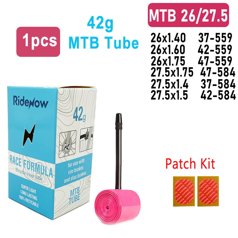 Ridenow TPU Bike Inner Tube 700C X18 23 25 28 32 35 37 40C MTB Gravel Ultralight Bicycle Tire 26 /27.5 /29 Inch with Patch Kit