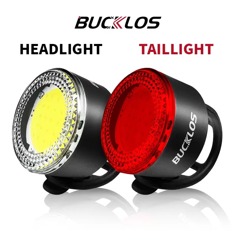 BUCKLOS Bicycle Light Set Highlight COB LED Front Rear Lamp Waterproof USB Rechargeable Bike Taillights Cycling Safety Headlight